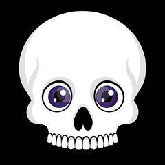 Human skull without a lower jaw and big cartoon eyes. Cute skull icon emblem logo. Vector illustration