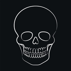 Human skull outline on black background. Skull contour emblem. Vector illustration