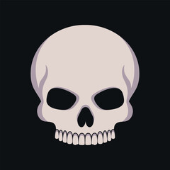 Human skull without a lower jaw on black background. Skull icon emblem logo. Vector illustration