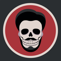 Human skull with haircut, mustache and beard. Skull icon emblem logo. Vector illustration