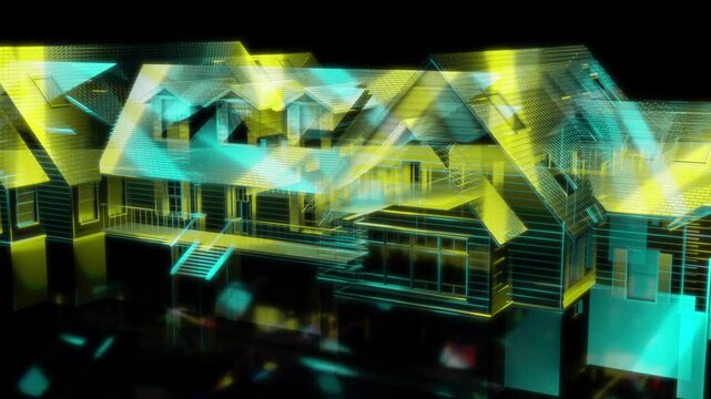 Rendering 3D animation, VISUAL EFFECTS Classic Style Exterior House Model on a black background
