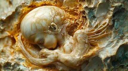 Close up Detailed View of the Umbilical Cord Connecting the Fetus to the Placenta