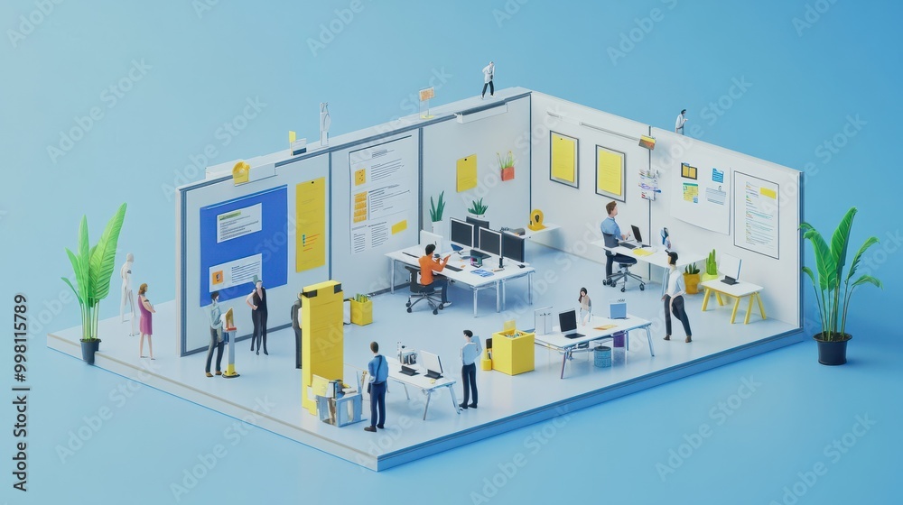 Poster agile methodology training a 3d scrum board setup where agile teams learn about sprint planning and 