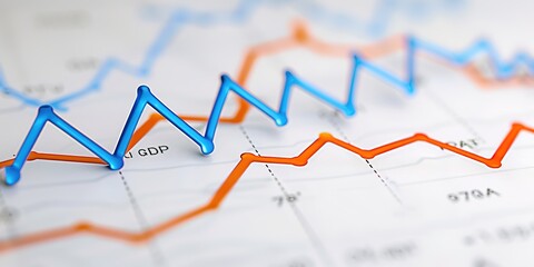 Detailed Line Graph Depicting Steady GDP Growth Over Time. Upward trend, positive,business, finance, economy,US GDP growth,China GDP growth,economic indicator,financial analysis.AI