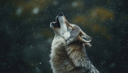 Wolf Howling in the Rain with Dramatic Lighting Dark Background