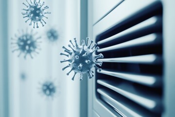 close-up of airborne viruses emerging from ventilation system, representing health risks and airborne transmission due to poor indoor air quality and ventilation issues