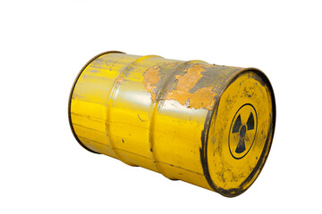 Barrel with radioactive waste. Nuclear warning sign. Rusty dangerous barrel with radionuclide,...