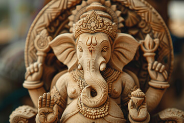Fototapeta premium Beautiful greeting card with bright holiday composition for happy celebrate Ganesh Chaturthi