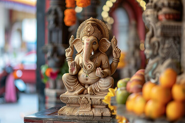 Fototapeta premium Beautiful greeting card with bright holiday composition for happy celebrate Ganesh Chaturthi