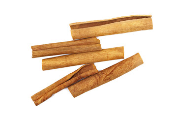 Cinnamon sticks isolated on white background, top view