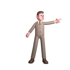3D Legal Practitioner. A male lawyer is seen standing with his left hand pointing to the left. Male Lawyer
