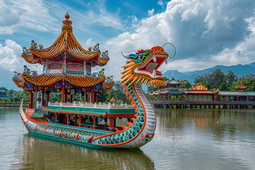 Obraz premium Beautiful greeting card with holiday composition for celebrate chinese dragon boat festival
