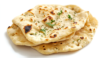 slice of bread with cheese, fresh flatbread on white background.