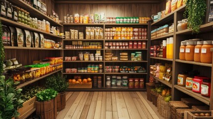 health food store shelves stocked with organic products