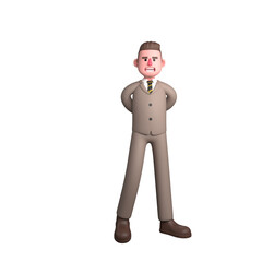 Professional 3D Lawyer. A male lawyer is standing with his legs apart and both hands behind his body. Male Legal Expert