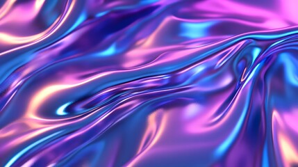 A close-up of an iridescent holographic satin cloth, with soft curves and gentle folds that undulate in the wind