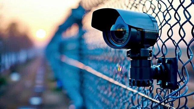 a security camera  on  a fence