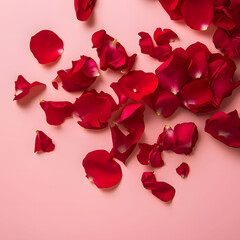red rose petals on white background. Generative AI