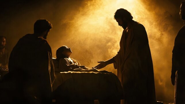 Silhouette of the healing of Jairus's daughter by Jesus