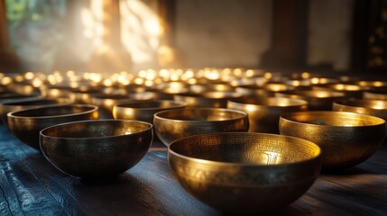 Sound healing Tibetan brass bowls, alternative healing therapy sound meditation relaxation practice