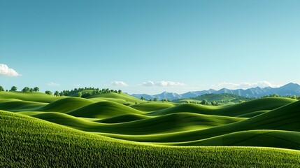 Serene Digital Abstract Landscape, a tranquil countryside scene with flowing shapes and calming colors, evoking peace and harmony in nature.