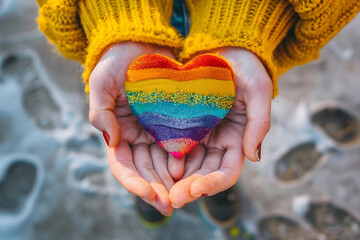 Beautiful colorful decorative heart in human hands
