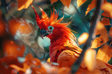 Fototapeta premium Fantastically beautiful mythological bird phoenix from hot fire