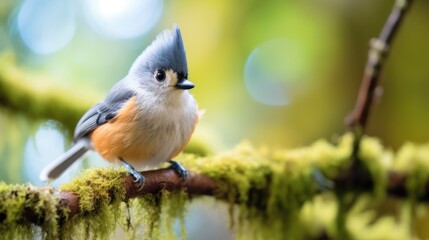 Cute Chickadee Perched on a Mossy Branch