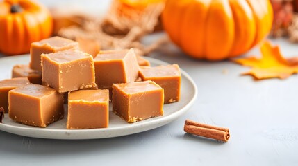 Creamy Pumpkin Fudge Squares - Festive Thanksgiving Dessert with a Hint of Spice Perfect for Sharing at Holiday Gatherings on a Decorative Plate