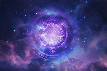 Obraz premium Astrological composition with zodiac circle in signs and symbols