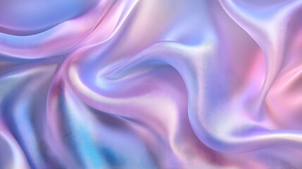 Obraz premium A close-up of an iridescent holographic satin cloth, with soft curves and gentle folds that undulate in the wind