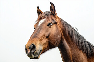 Obraz premium Bay Horse Head Close-up with Gentle Expression A close-up of a bay horse's head, showing its gentle expression and detailed features