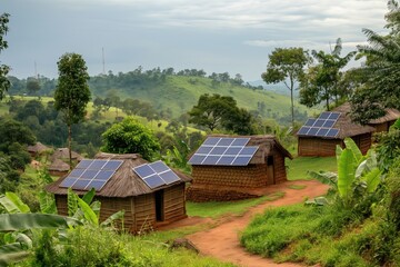 Solar panels are providing electricity to a small village in a remote area of Africa