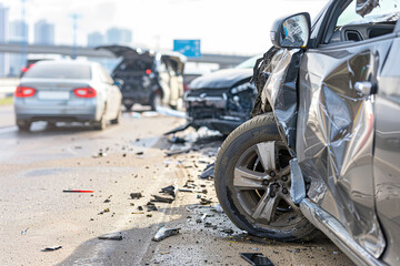 Collision of two vehicles involved in major accident on city road with damage