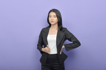 Asian Business Woman Wearing a Black Suit