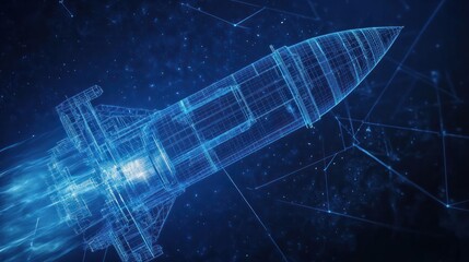 blueprint rocket technology mesh line blue background