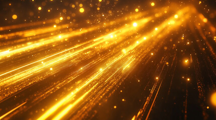 Obraz premium Futuristic abstract background in yellow tones. Bright neon rays and glowing lines. Bokeh effect. AI generative 