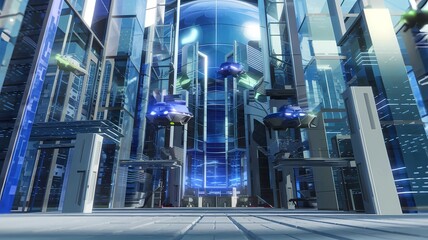 Obraz premium futuristic palace in the city, blue