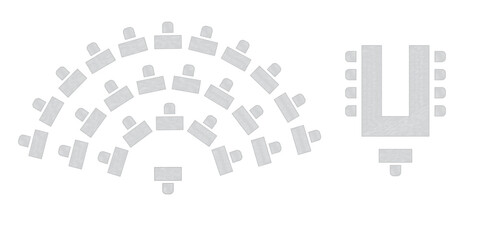 Wedding seating plan element. Conference banquet seminar classroom interior, conference hall and seminar room interior design. Vector top view of arrangement of banquet furniture seats illustration