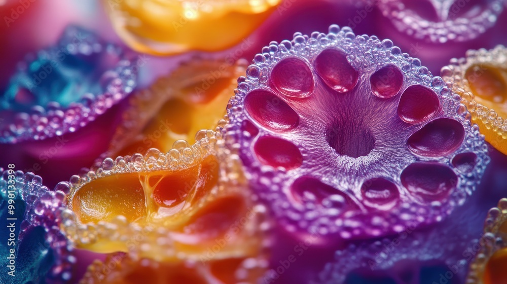 Poster Close-up of Vibrant Flower Petals with Dew Drops