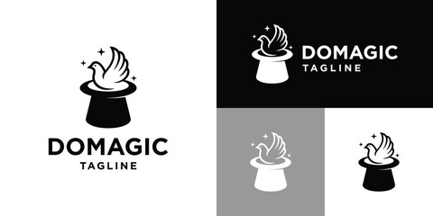 Vector design template of magic hat logo combination with dove. Show, magic, competition. Icon symbol EPS 10.