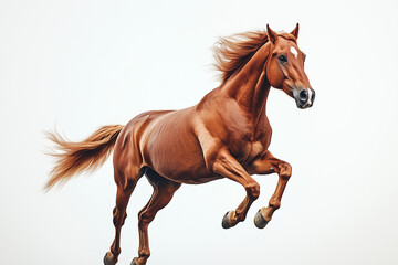 Fototapeta premium Chestnut Horse Galloping with Flowing Mane A chestnut horse galloping energetically with its mane flowing in the wind 