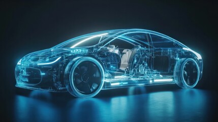 Fototapeta premium Modern electric car technology with a focus on e mobility. Transparent and futuristic design, highlighting the power and efficiency of automotive innovation. Perfect for