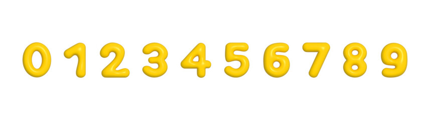 Yellow 3d plastic inflated balloon Y2K style numbers isolated on white background