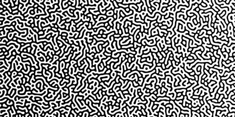 Abstract truing organic wallpaper Turing reaction diffusion monochrome seamless pattern with chaotic motion. Generative algorithm psychedelic background. Reaction-diffusion or truing pattern formation