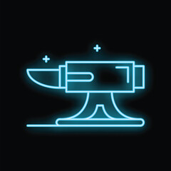 Glowing neon anvil icon on a dark background representing the craft of blacksmithing