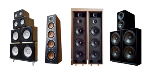 Modern High-Performance Speaker Systems in Various Designs for Premium Audio Experience