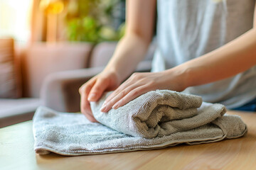 Portrait of a young woman cleaning home generative AI