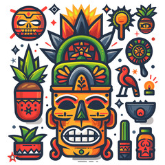 Fototapeta premium A colorful drawing of a man with a skull on his head and a bird on his shoulder