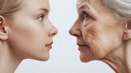 Young and old faces side by side